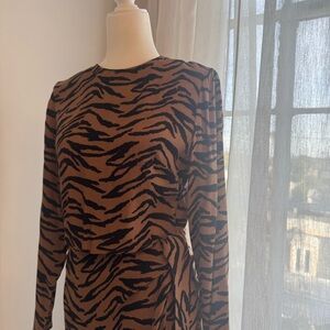 Reformation “Maurita” Zebra Print Long Sleeve Dress - Black and Brown